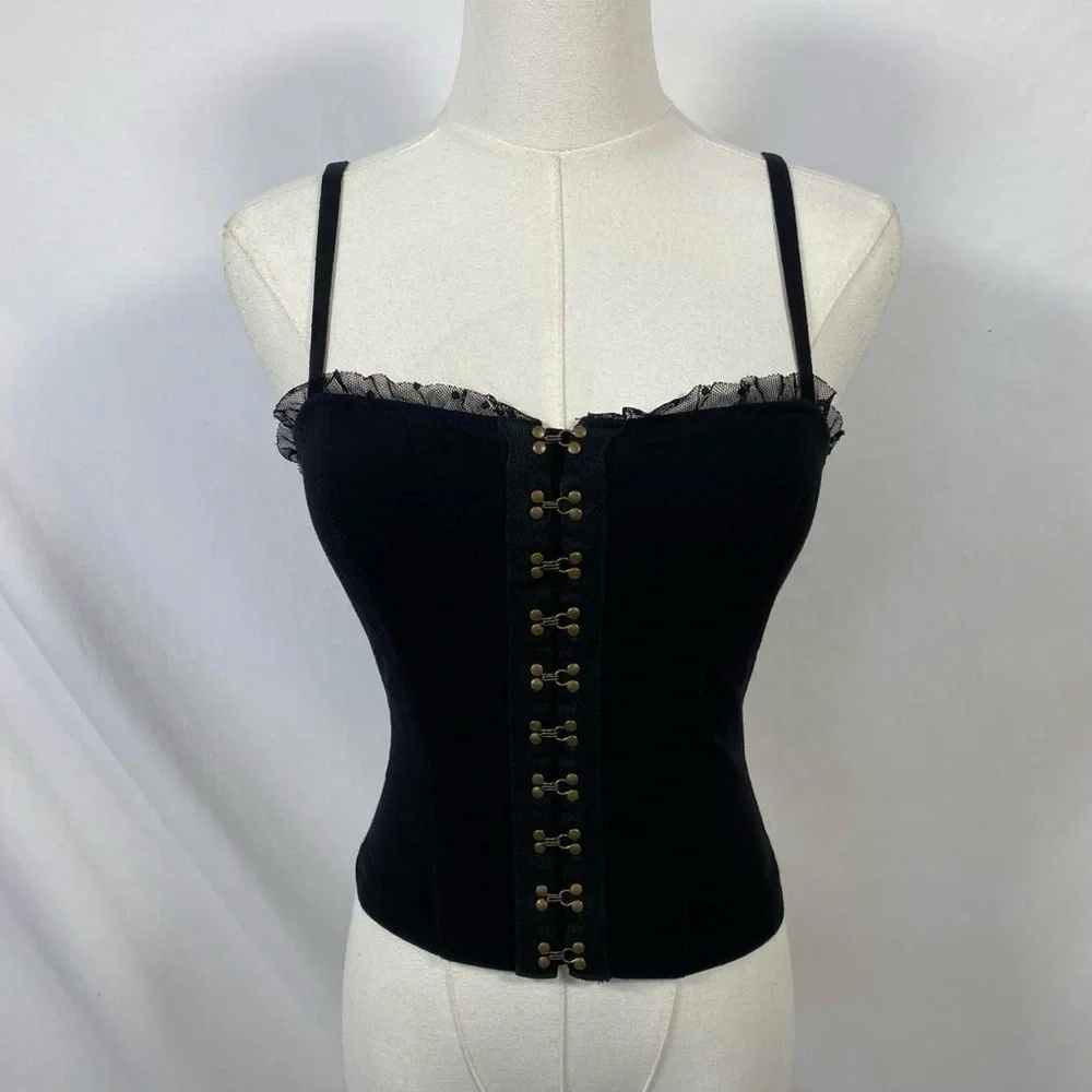 Free People black cami with mesh trim size xs grunge fairy whimsigoth - Picture 1 of 7